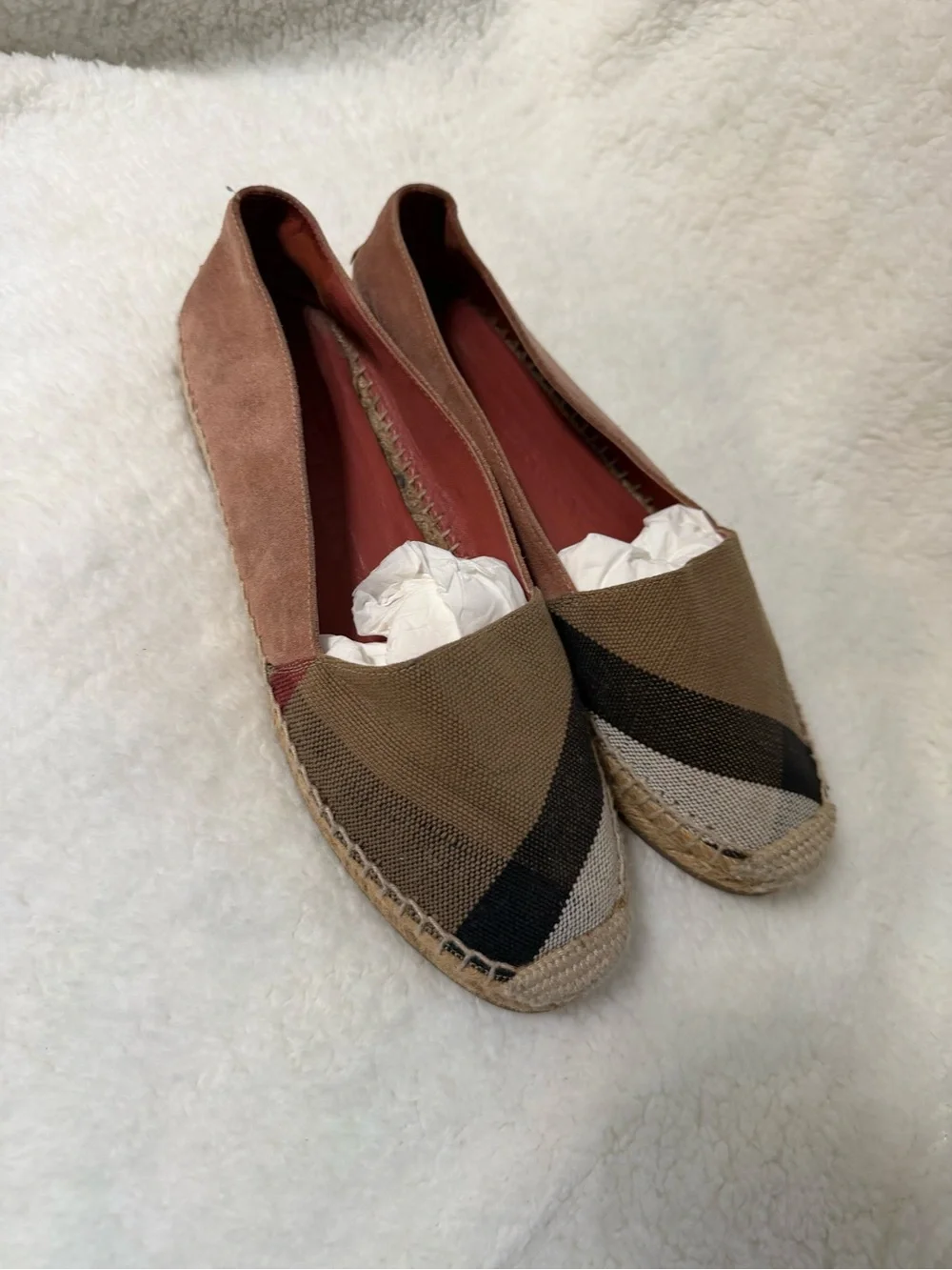 Burberry Brown and Black Canvas Espadrille Flats